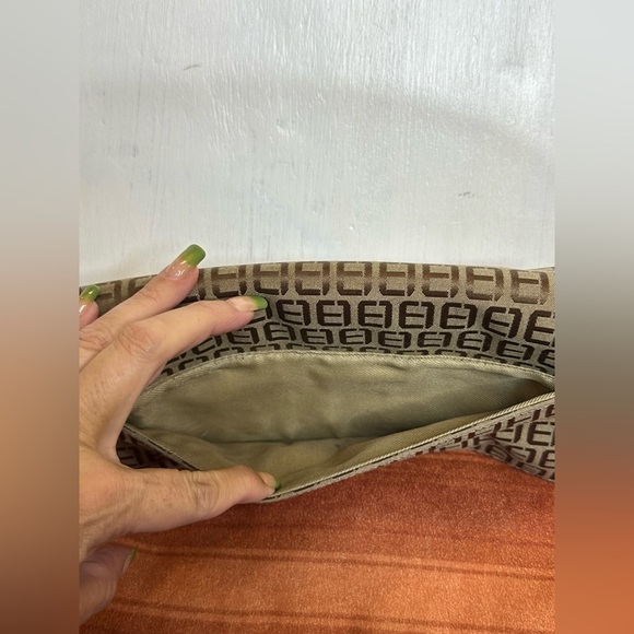 Vintage 90s Brown Monogram Shoulder Bag Jacquard Fabric Small Baguette Purse - Picture 5 of 10